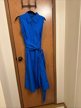 Banana Republic Factory Sleeveless Tie-Waist Shirt Dress - Blue